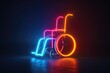 logo of an open arms wheelchair athlete with rainbow light on dark blue background .