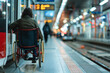 A person in a wheelchair is sitting on a train platform