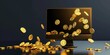 Business wallpaper with a black background and scattered gold coins representing profit enhancement concept