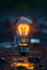 Canvas Print - Glowing Heart Shaped Lightbulb Illuminates the Darkness with Innovative Radiance and Creative