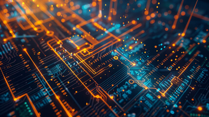 futuristic cyber technology background featuring glowing circuit patterns or binary codes, modern cyber tech wallpaper 