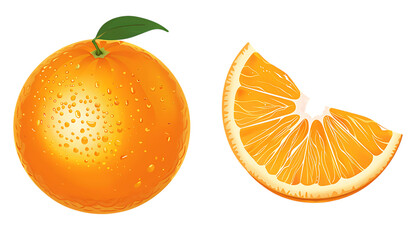 Wall Mural -  Two oranges, one cut in half, on a white background
