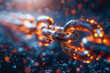 A chain with a golden link is shown in a blurry, glowing light