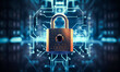 A golden lock is shown on a blue background