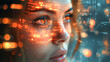 A woman's face is shown in a digital image with a glowing orange hue