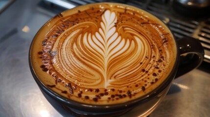 Poster - Coffee cup with leaf pattern