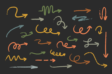 Fototapete - Pencil Hand drawn arrow circle line for highlighting text. Rounds arrows set doodle sketch symbols on a black background. vector illustration graphic design elements