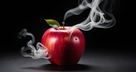 red  apple with smoke on a black background. Healthy food concept