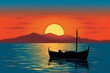 Mediterranean Sea Horizon Gradients: Fishing Boat Silhouette Bliss