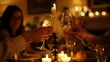 © peerawat - Amidst the warmth of candlelight, friends toasting raise their glasses, expressing gratitude for moments of joy and camaraderie.