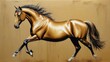 Modern artwork of a horse, created with a knife painting technique on a gold canvas