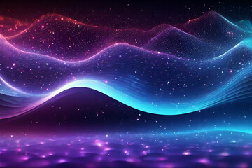 Wall Mural - wave particles background 3d illuminated digital wave of glowing particles. futuristic and technolog