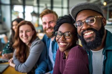 Wall Mural - Group of diverse people working together as a team in a modern office