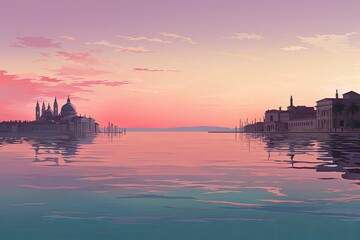 Wall Mural - Venetian Sunset Gradients: Tranquil Lagoon Dusk Dream