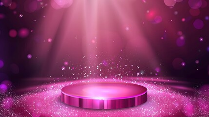Wall Mural - Pink Glowing Podium Bathed in Soft Light, Surrounded by Twinkling Sparkles, Ideal for Magical Product Showcasing. Luxury Background. Generative Ai