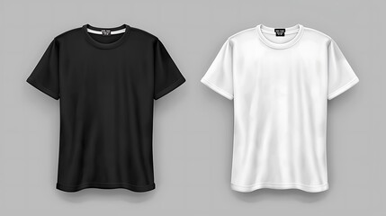 Wall Mural - white and black t-shirts isolated on gray background front view mock up. Generative Ai