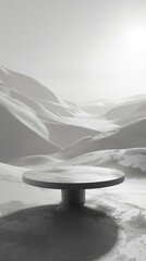 Poster - b'White round table in the middle of a snowy mountain'