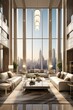b'Modern luxury living room interior design with city view'