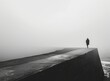 b'A Person Walking Away on a Pier into the Fog'
