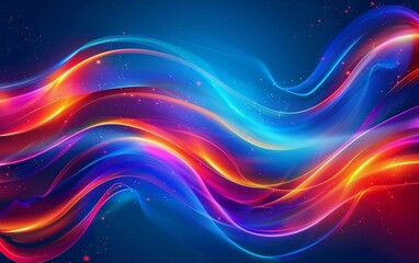 Wall Mural - Abstract flowing neon waves blue and red background