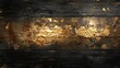 A striking piece of art with gold leaf applied on black wooden planks, offering a rustic yet opulent visual texture.