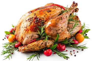 Wall Mural - Thanksgiving pepper roasted turkey on white backgrond 