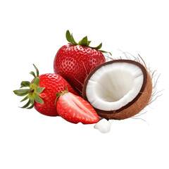 strawberry and coconut on white background