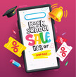 Back to school sale vector design. Back to school online education mobile phone elements for educational shopping promotion banner. Vector illustration school sale banner.

