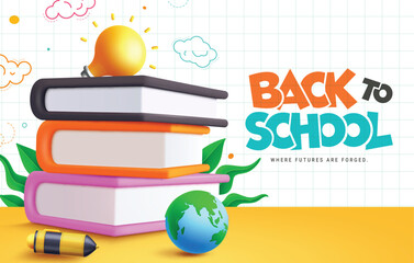 Fototapete - Back to school books vector design. Back to school greeting text with educational books reading materials elements for paper grid background. Vector illustration school greeting design. 
