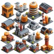 Comprehensive Collection of 3D Industrial Icons with Editable Stroke Designs
