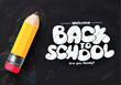 Back to school greeting vector template design. Welcome back to school greeting text with yellow pencil element in black board background for educational template. Vector illustration school back 