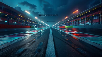 Wall Mural - A race track with a wet track at night