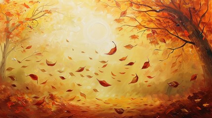 Wall Mural - Peaceful artwork capturing the beauty of autumn leaves in soft, blended colors.
