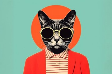  Collage Retro dreamy of cat glasses animal mammal.