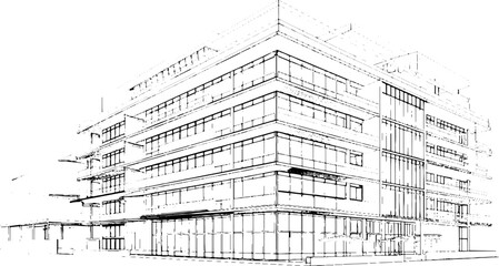 Poster - Modern urban building line drawing. Architecture building construction perspective design.