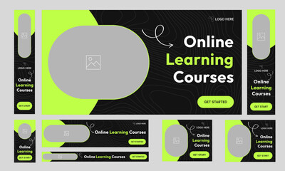 Wall Mural - Education courses web set banner design for social media post, online learning platform web bundle banner design, fully customizable vector eps 10 file format