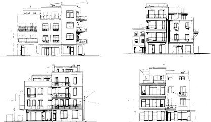 Poster - Modern urban building line drawing. Architecture building construction perspective design.