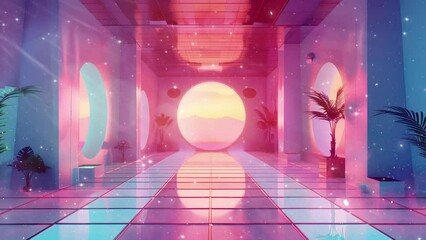 Wall Mural - digital technology background. retro futuristic background style illustration. seamless looping over