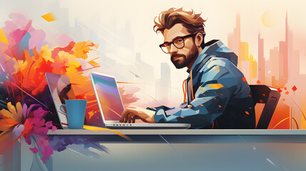 Wall Mural - illustration of a Graphic Designer work