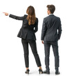 © Sim - full body back view of businessman and businesswoman pointing over something on transparency background PNG