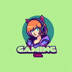 Wall Mural - Vector Logo Illustration Gaming Girl Mascot Cartoon Style.