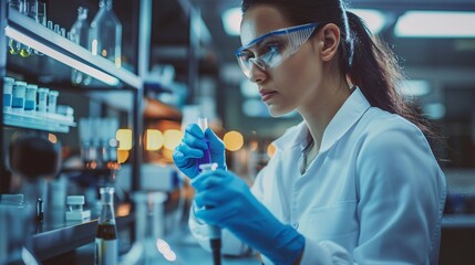 Wall Mural - young woman researcher is working in a science laboratory