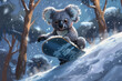 a koala surfing in the snow