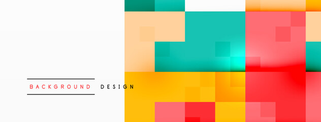 Poster - Colorfulness and art come to life with a vibrant orange rectangle pattern on an electric blue background with squares, creating a bold and modern design