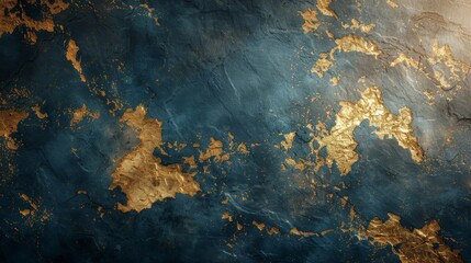 Wall Mural - Black and gold wallpaper. Grunge wall art design with dark blue and green colors, shiny golden light texture. Modern mural. Modern illustration.