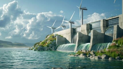 tidal power plant harnessing the energy of rising and falling tides to generate electricity, with tu