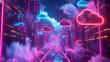 © arhendrix - A digital landscape showcasing a 3D-rendered cloud server, with data flowing through neon-lit pathways, creating an immersive view of modern data management systems.
