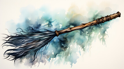 Wall Mural - Witch's Broomstick watercolor style