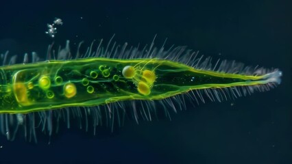 Poster - A closeup image of a euglenoid flagellum the long whiplike structure that propels the cell through water. The flagellum is covered . AI generation.