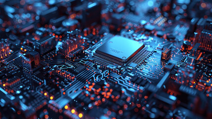 Poster - A computer chip is shown in a close up